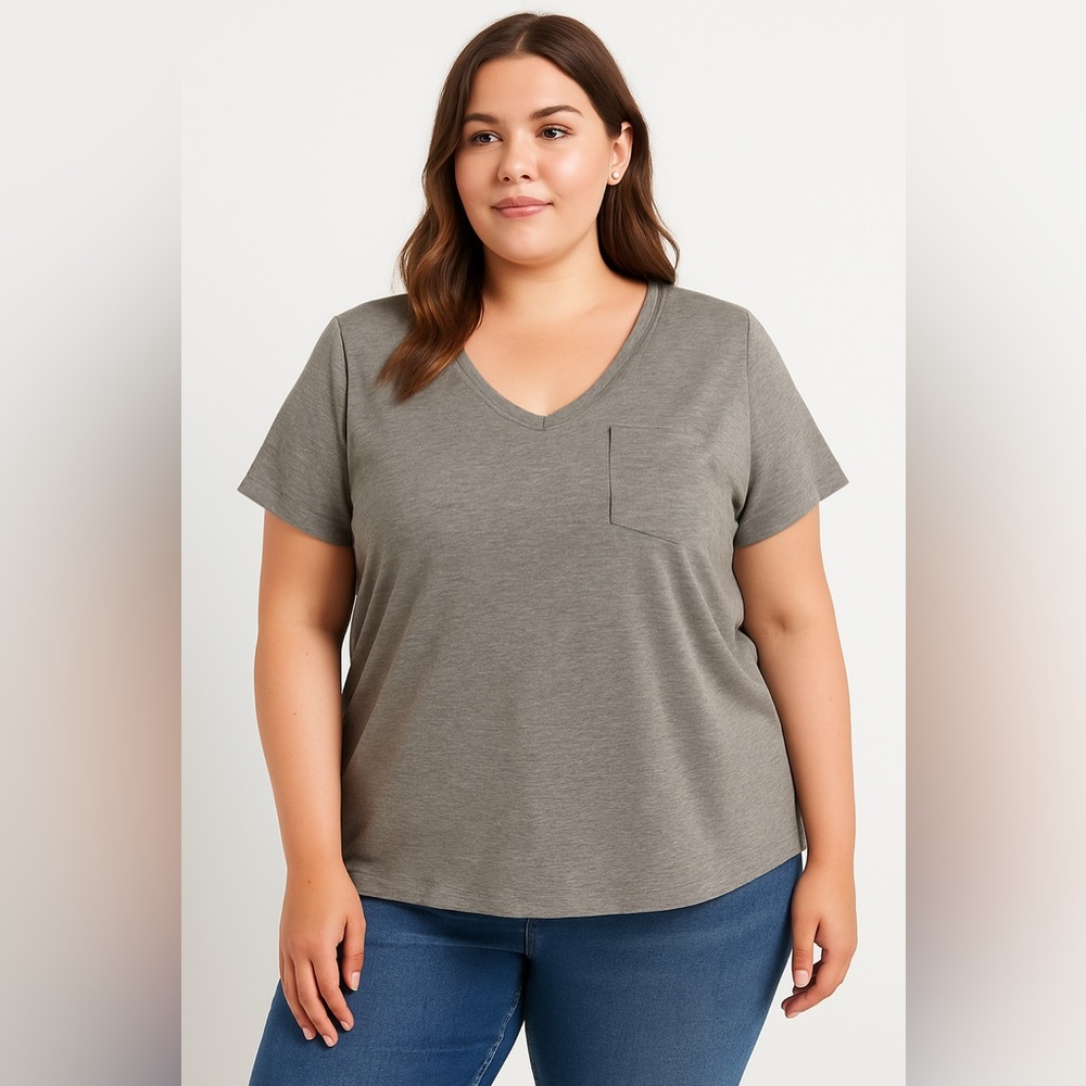 Sunbs Women’s 2XL Grey V-neck short sleeve soft tee casual minimalist tee shirt